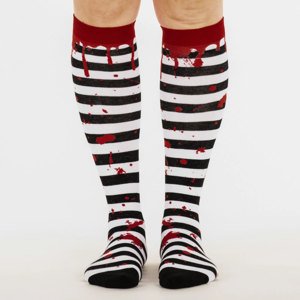 Footclothes - Sanguine Stripes Blood Spatter Kniehoge sokken - Wit/Zwart